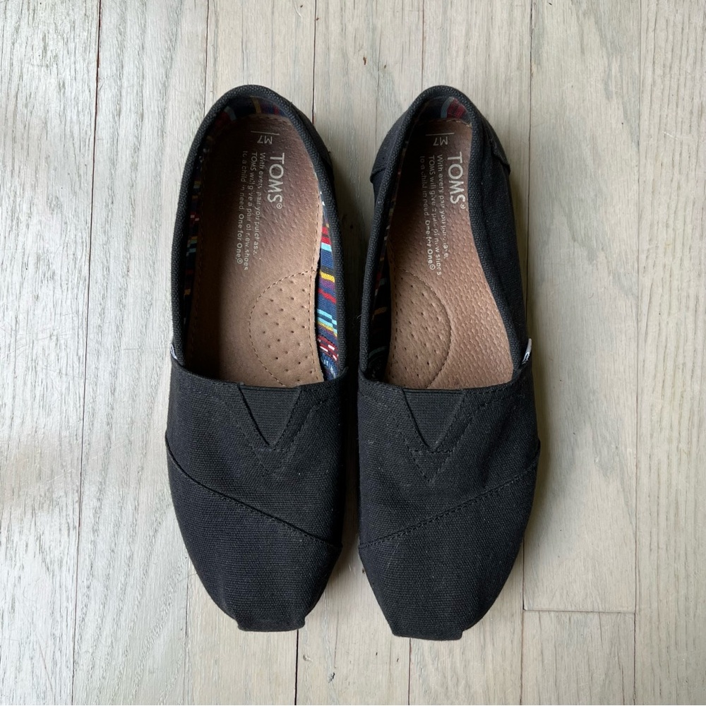 Toms Black Slip On Canvas Loafers